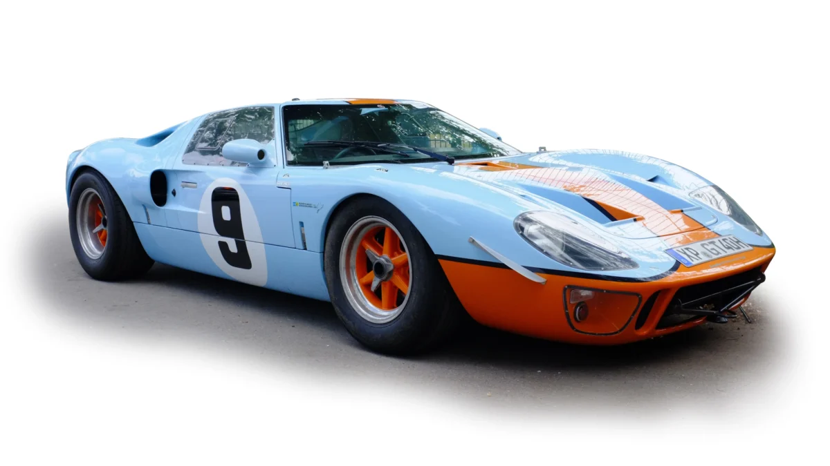 A Ford GT40 racing at Le Mans in 1966, the year Ford finished 1st, 2nd, and 3rd to defeat Ferrari