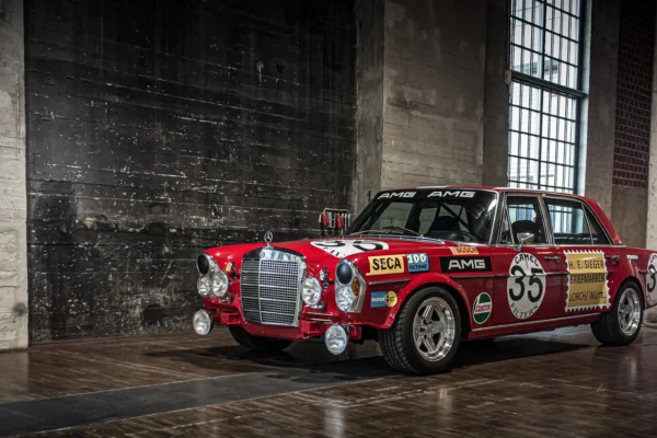The AMG Mercedes 300 SEL 6.8 'Red Pig' racing at the 1971 24 Hours of Spa-Francorchamps, where it finished second overall