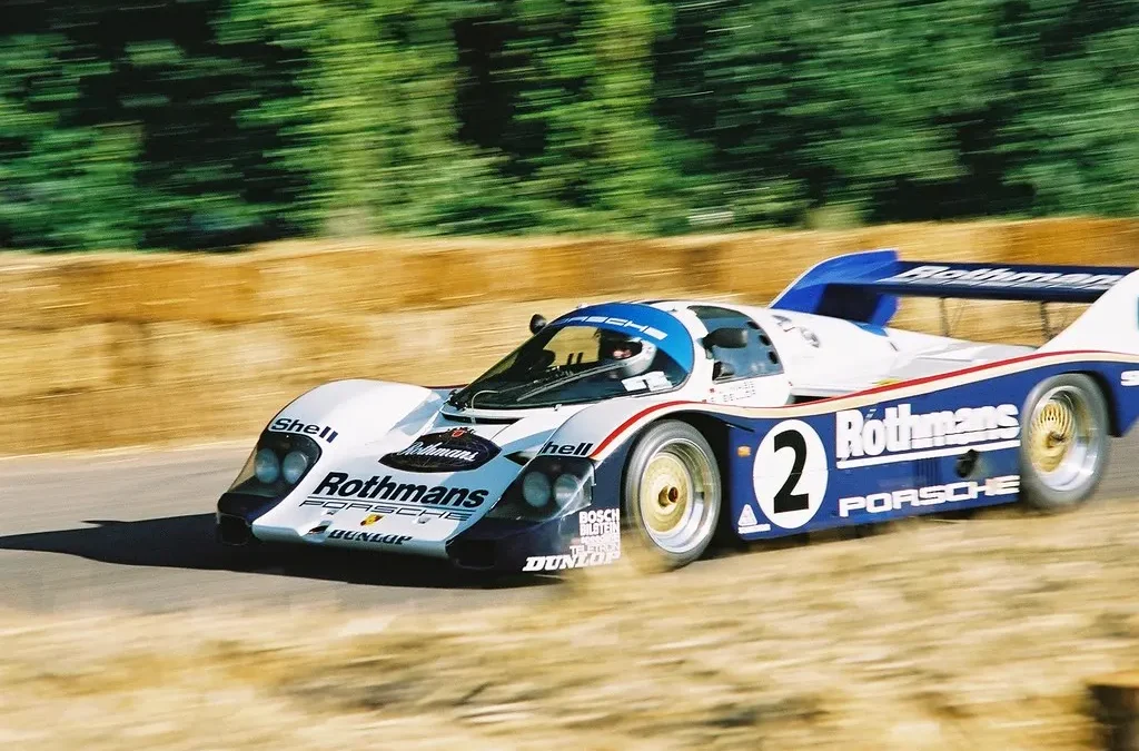 The Rothmans-liveried Porsche 956 at Le Mans in 1982, the year it debuted and won, beginning a run of four consecutive overall victories